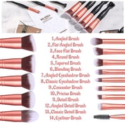 BS-MALL Stand Up Makeup Brushes Premium Synthetic Foundation Powder Concealers Eye Shadows Makeup 14 Pcs Brush Set, Rose Golden