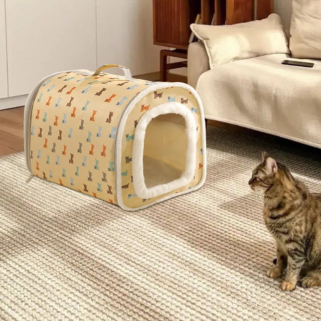 Cama interior para cachorros y gatitos, tienda tipo cueva de 18,5x13x14 pulgadas con alfombrilla de cojín, casa para conejos lavable, versátil, suave Caqui Yinane Casa del gato