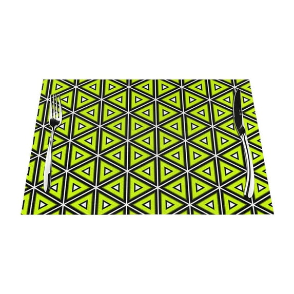 ZNDUO Placemats, 4 PCS Heat Resistant Stain Resistant Woven PVC Insulation Placemats, Durable Washable Elegant Table Mats for Dining-Green Geometric Triangle, 18"x12"