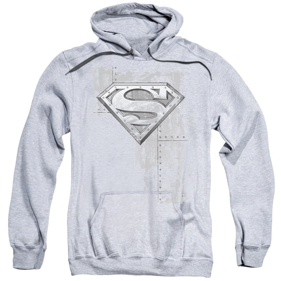 Superman Riveted Metal Adult Pullover Hoodie Sweatshirt Athletic Heather