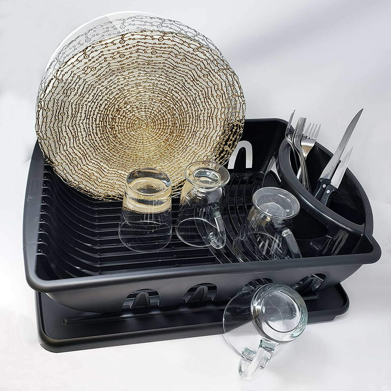 ZYFAB Dish Drying Rack, Kitchen Dish Drainer Rack, Plastic Transparent Sink  Organizer Dish Rack Drainboard Set with Utensil Holder Cups Holder for