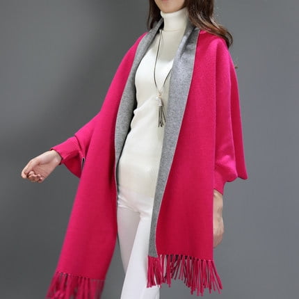 Capa con mangas, chal de cachemira, bufanda, doble uso, gruesa, otoño e invierno, chaqueta cálida de color sólido de doble cara para mujer