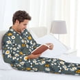 thumbnail image 6 of Naloa Flowers and Bee Men’s Pajamas Set - Long Sleeve Button Down Sleep Shirt and Pajama Bottoms Sleepwear Set-Medium, 6 of 7