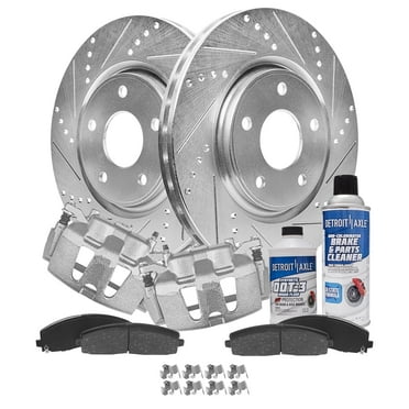 Detroit Axle - Front Brake Kit for Chrysler Town & Country Pacifica Dodge Grand Caravan Ram C/V Volkswagen Routan Drilled Slotted Brake Rotors and Ceramic Brakes Pads Brake Calipers Replacement