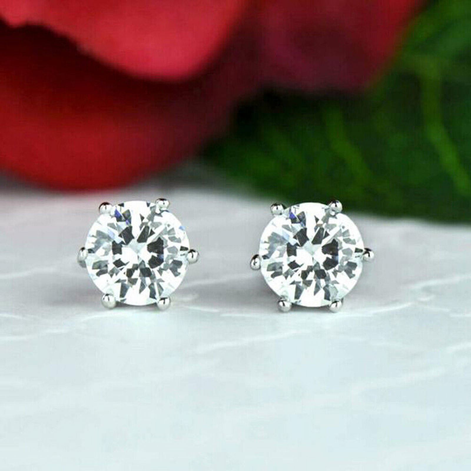 0.50 Carat Round Natural Diamond Stud Earrings Solid Real 14K White Gold Screw Back 6 Prongs Studs Earring (VS1-VS2 Clarity, F-G Color)