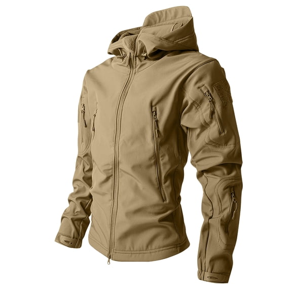 Nestiefly Men's Military Tactical Full-Zip Jackets Camouflage Softshell Fleece Fall Windbreaker Waterproof Outdoor Hooded Rain Coats 2026 Khaki 3XL