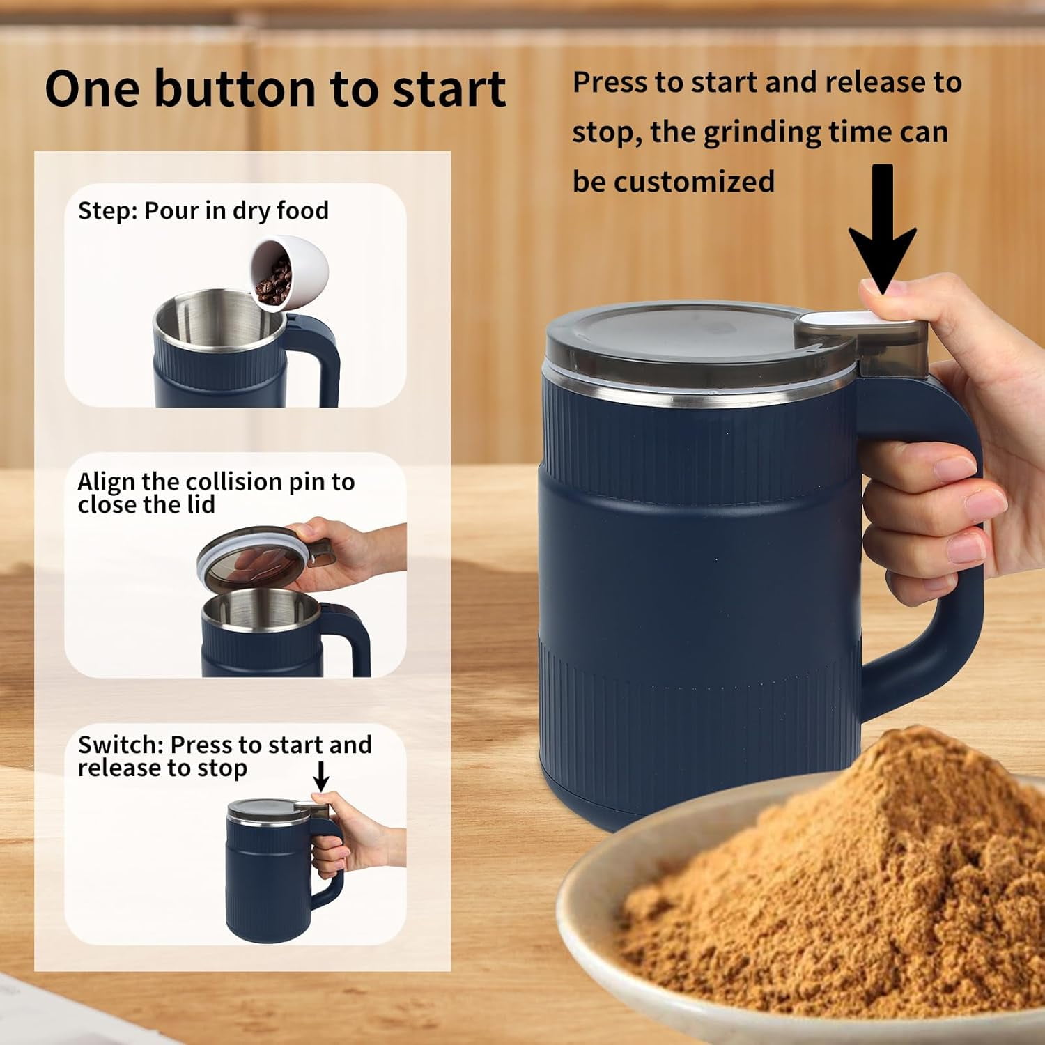 Household Small Powder Grinding Machine, Electric Coffee Grinders Spice Grinder Herb Grinder with Stainless Steel Blade, One-Button Operation Multifunctional Grinding Machine for Beans Nuts Coffee