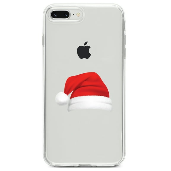DistinctInk Clear Shockproof Hybrid Case for iPhone 7 PLUS / 8 PLUS (5.5" Screen) TPU Bumper Acrylic Back Tempered Glass Screen Protector - Realistic Santa Hat Christmas
