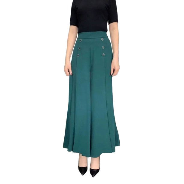 Pantalones anchos para mujer: detalle de botones, pantalones informales, primavera/verano/otoño, lavables a máquina