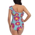 thumbnail image 5 of Salouo Daisies Flowers Pattern One Shoulder Ruffled One Piece Swimsuit for Women V Neck Swimwear Tummy Control Bathing Suit-Large, 5 of 6