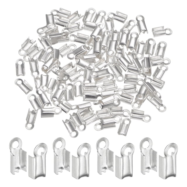 Uxcell 100pcs Fold Over Cord Ends 3mm Brass Crimp Cap Clasp Tips for DIY Leather Ribbon Craft Making, White