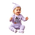 thumbnail image 4 of CUZIBR Boys Halloween Outfits Pumpkin Letter Print Baby Ribbed Three Piece Outfit Crewneck Long Sleeve Bodysuit Pants Knit Hat For Toddler Kids,c-Purple,3-6 Months, 4 of 5