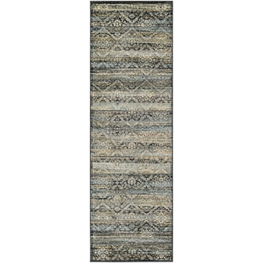 Couristan Zahara All Over Diamond Area Rug, 2'7" x 7'10" Runner, Black-Light Blue-Oatmeal