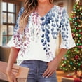 thumbnail image 4 of Jsaierl 3/4 Length Sleeve Tops for Women Summer V Neck Shirts Ruffle Trim Boho Print Ladies Pleated Blouses Flowy Cotton Tunic Top S-2XL, 4 of 7