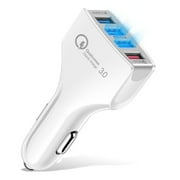 BORZ Quick Charge 3.0 Car Charger 54W 4-Port Car Adapter, QC3.0 Compatible with Galaxy S10 S10e S10+ S9 S8 S7 S6 Edge Plus Note 8 9 10, iSmart Compatible iPhone XS XR X 8 7 Plus, iPad Pro Air Mini and More