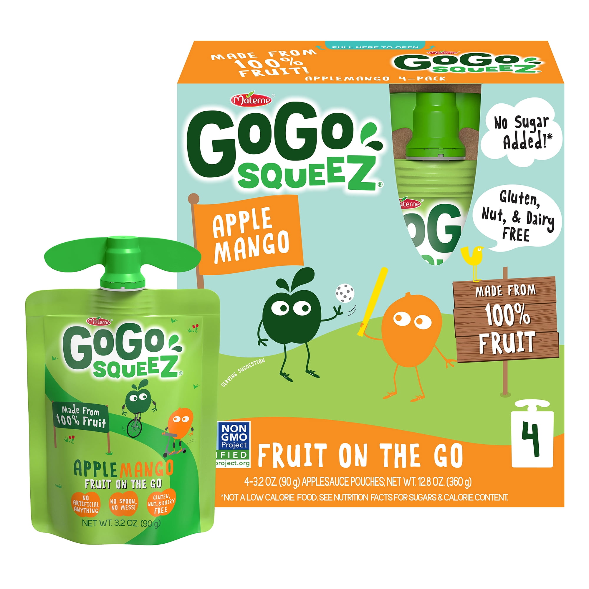(4 Pack) GoGo Squeez Apple Mango Snack Pouch, 3.2 oz, 4 Pack