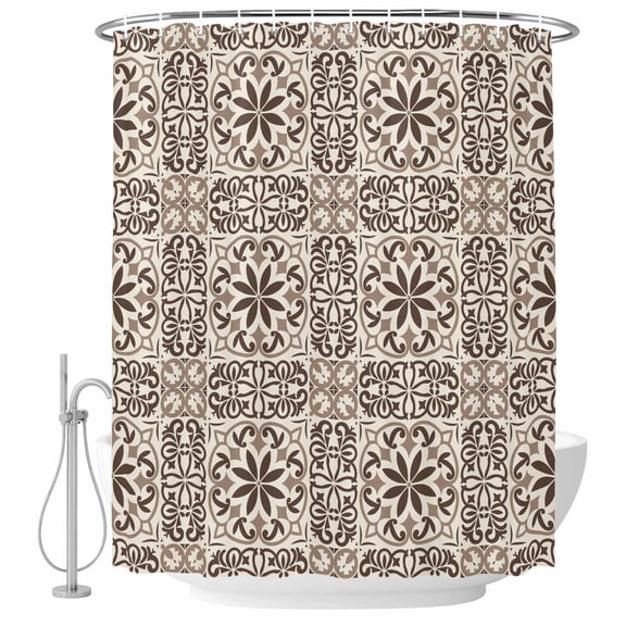 Brown Flowers Shower Curtain, Waterproof Shower Curtains for Bathroom, Vintage Country Abstract Floral Patterned Washable Fabric Bathtub Curtain Set Bath Decor with 12 Hooks Standard 72"x72"