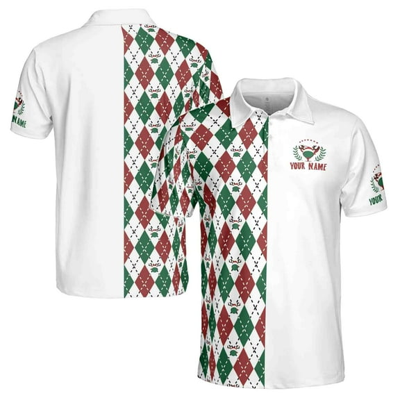 Santa Golf Icon Custom Name Christmas Golf Ball Pattern Men's Polo Shirt S-5XL