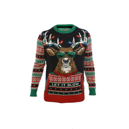 Ugly Christmas Sweater Men's Let It Glow Reindeer LED Light Up Sweatshirt