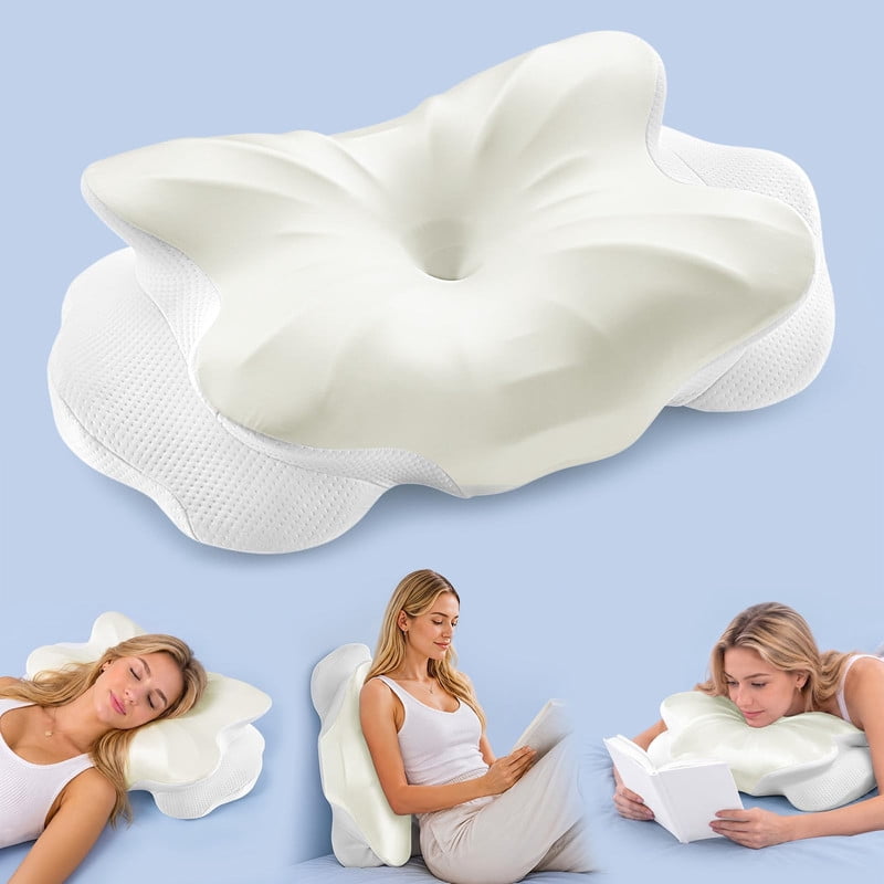 Kelno Ergonomic Contour Memory Foam Pillow Cervical Support with Dual Height Arm Grooves Breathable Washable Cover for Side, Pure White