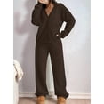 thumbnail image 6 of Two Piece Lounge Sets for Women Oversized Button Up Cardigan Wide Leg Pants Matching Loungewear Y2K Clothes Brown XXL, 6 of 8