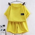 thumbnail image 3 of SGMVNU Boys Girls 2 Piece Outfits Casual Loose Short Sleeve T-Shirt and Matching Sports Shorts Kids Summer Outdoor Play Set, Size 11-12 Years, Yellow, 3 of 3