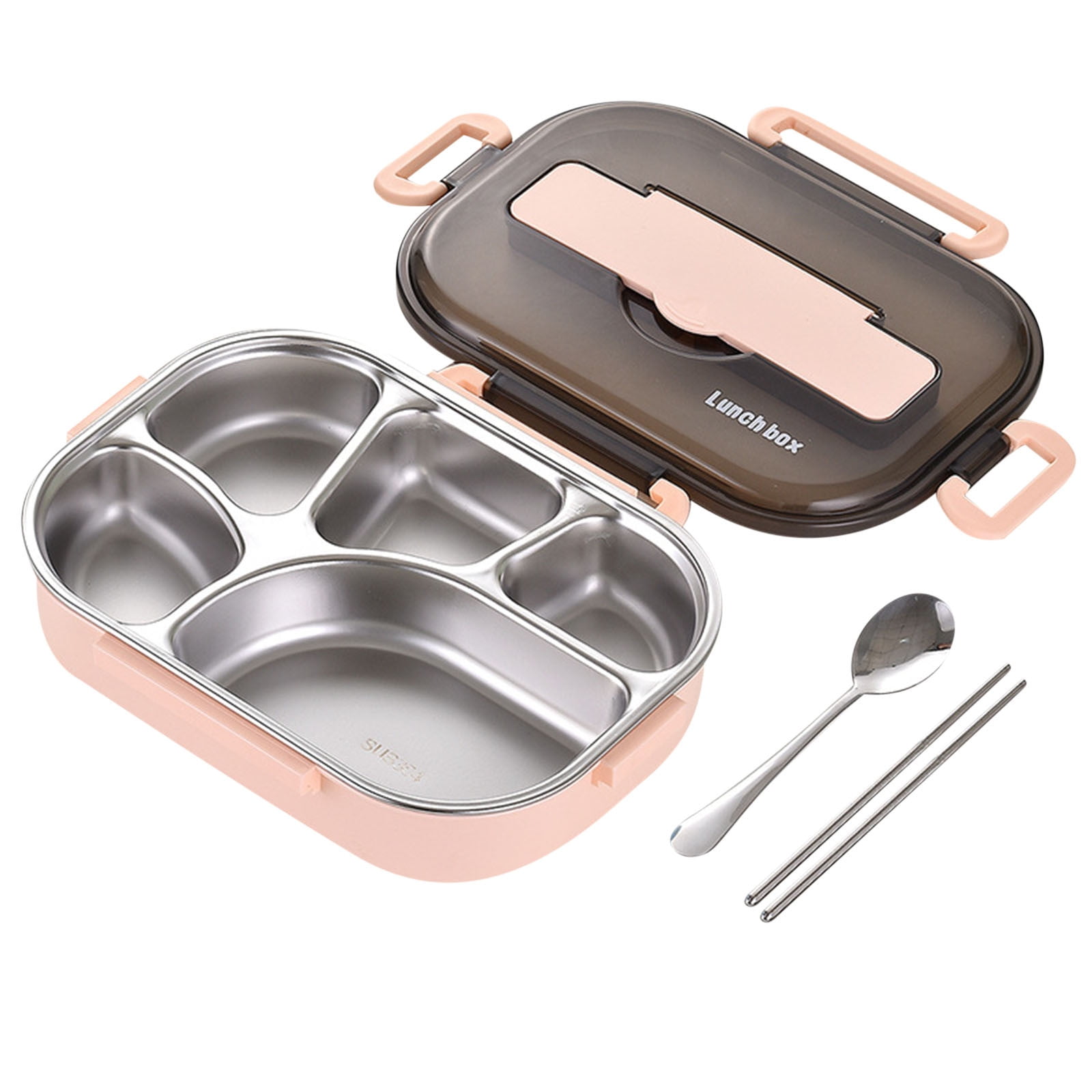 Herrnalise Large Stainless Steel Lunch Container - Five Section Design Holds a Variety of Foods - Metal Bento Box - Dishwasher Safe - Plastic Lid - Stainless Steel