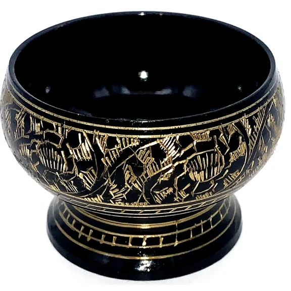 (Crn-2) Decorated Brass Charcoal Incense Burner W/ Wooden Coaster Free Shipping