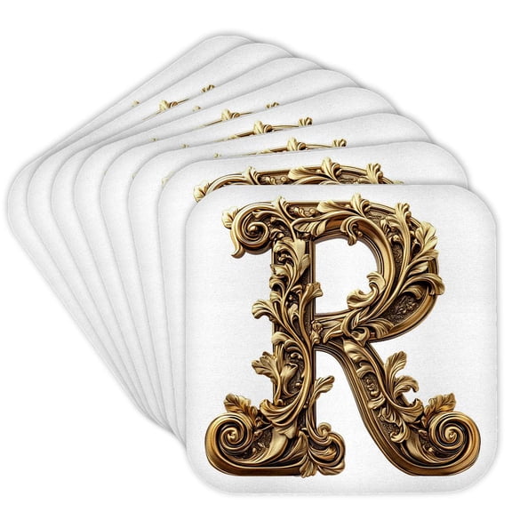 3drose, Elegant Image of Gold Victorian Ornate Monogram Initial R, Set of 8 Coasters - Soft