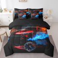 thumbnail image 1 of Ensembles de Literie Cool Car Très Grand, Ensemble de Couette 3D Voitures Rouges, Literie Douce Imprimée Voiture de Course Fumée pour Enfants Garçons (Couette+drap-Housse+drap Plat+2 Taies d'Oreiller+2 Housses de Coussin) Ensemble de Lit 7 Pcs, 1 of 5