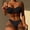 Black, variant on HUPOM Swimsuit Women Bandeau Bikini Sleeveless Multi-theme A-line Halter Orange L