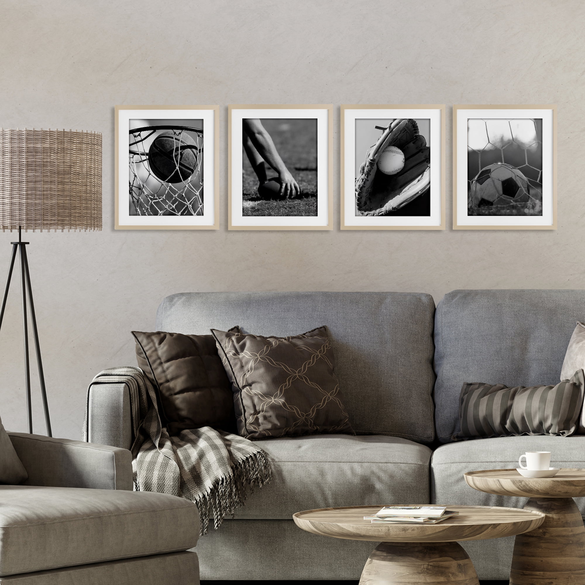 Stupell Industries Athletic Sports In Action 4 Piece Birch Framed Print Under Glass Set, design by Marcus Prime