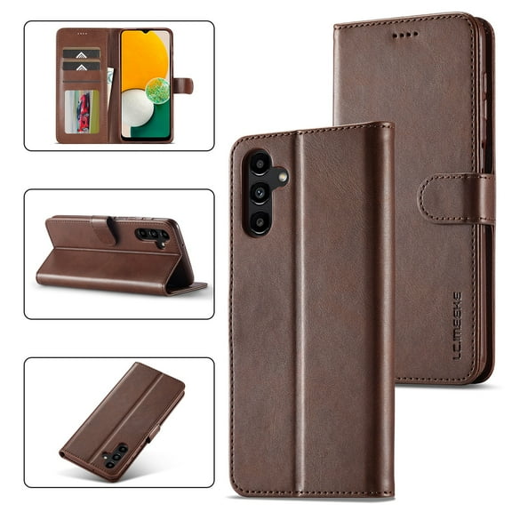 SaniMore for Samsung Galaxy A14 5G Case, PU Leather Skin & Soft TPU Inner Shell [Card Holder + Cash Pocket + Flip Kickstand] Magnetic Closure Protective Wallet Cover For Samsung A14 5G, Brown
