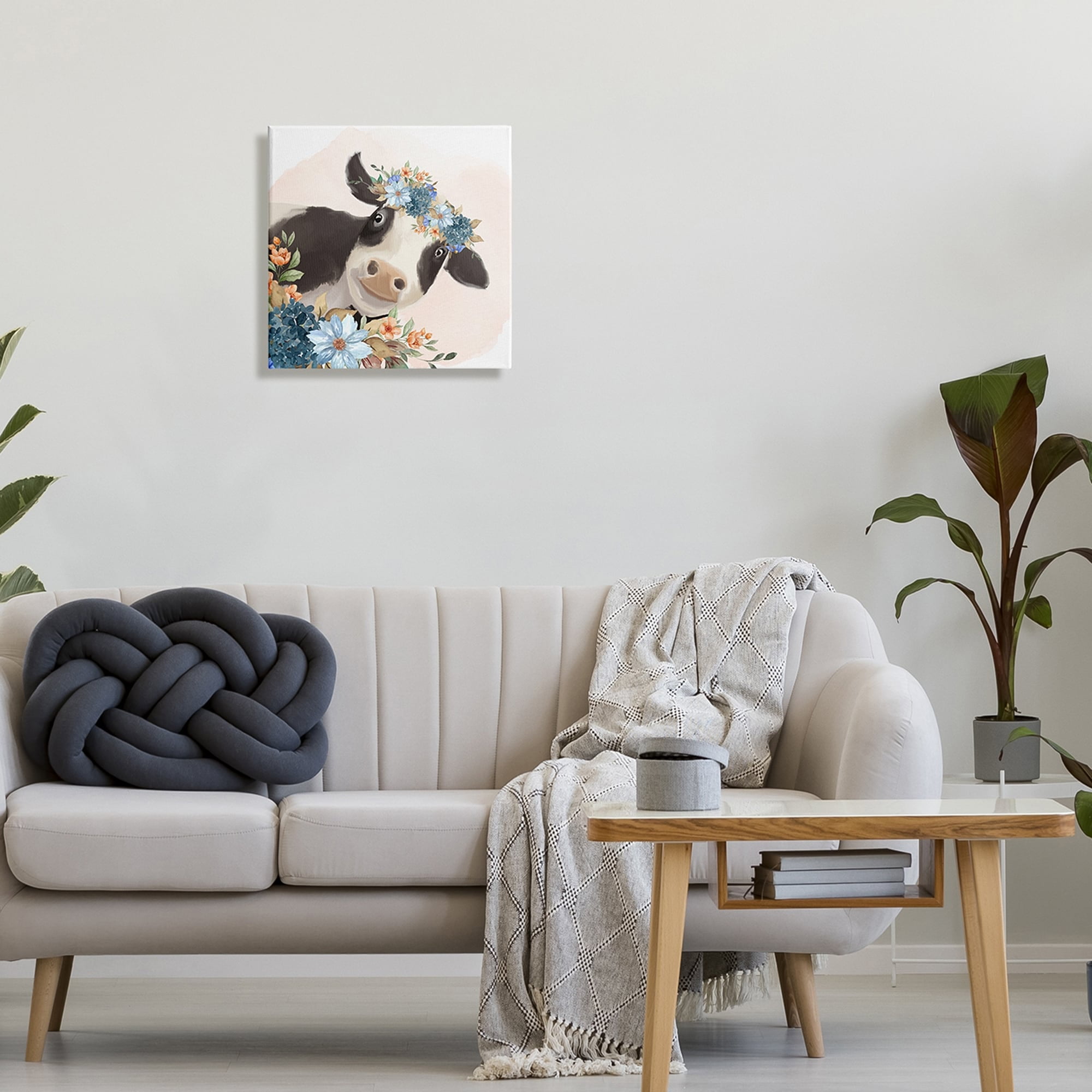 Stupell Industries Cute Daisy Blossoms Flower Crown Smiling Cow , 24 x 24, Design by Kim Allen