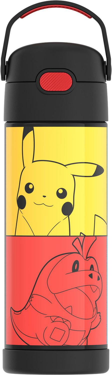 Thermos Kids Stainless Steel Vacuum Insulated Funtainer Water Bottle with Spout Lid, 470 ml, Pokemon, Black Bottle