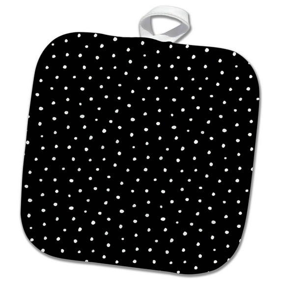 3dRose, Cute Girly Trendy Polka Dot Pattern on Black-White Dots , 8x8 Potholder