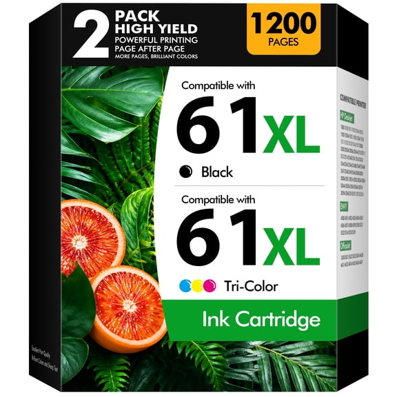 61XL Ink Cartridges Compatible for 61 Black/Tri-color Ink Work for Envy 4500 5530 4502 Officejet 4630 4635 Deskjet 1000 1010 1512 Printers (2 Pack, Black and Color)