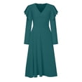 thumbnail image 4 of Otoño e invierno mujeres sexy cuello en V sólido adelgazante manga larga volante dibujar vestido de fiesta Fridja  NMB3323, 4 of 8