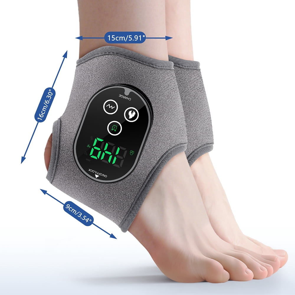 Ankle Heated Wrap Brace, Ankle Heating Pad, Cordless Ankle Massager with Heat with 4 Heat Levels, 3 Vibration & Timing Modes, 3000mAh Battery, Heated Ankle Wrap for Ankle Tension, Gray 2pcs
