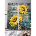 thumbnail image 3 of Vintage Sunflower Sheer Curtains 108 Inch Long 2 Panels, Yellow Flower Idyllic Wood Background Light Filtering Rod Pocket Semi Sheer Curtains, Sheer Voile Drapes for Living Room Bedroom, 52"x108", 3 of 5