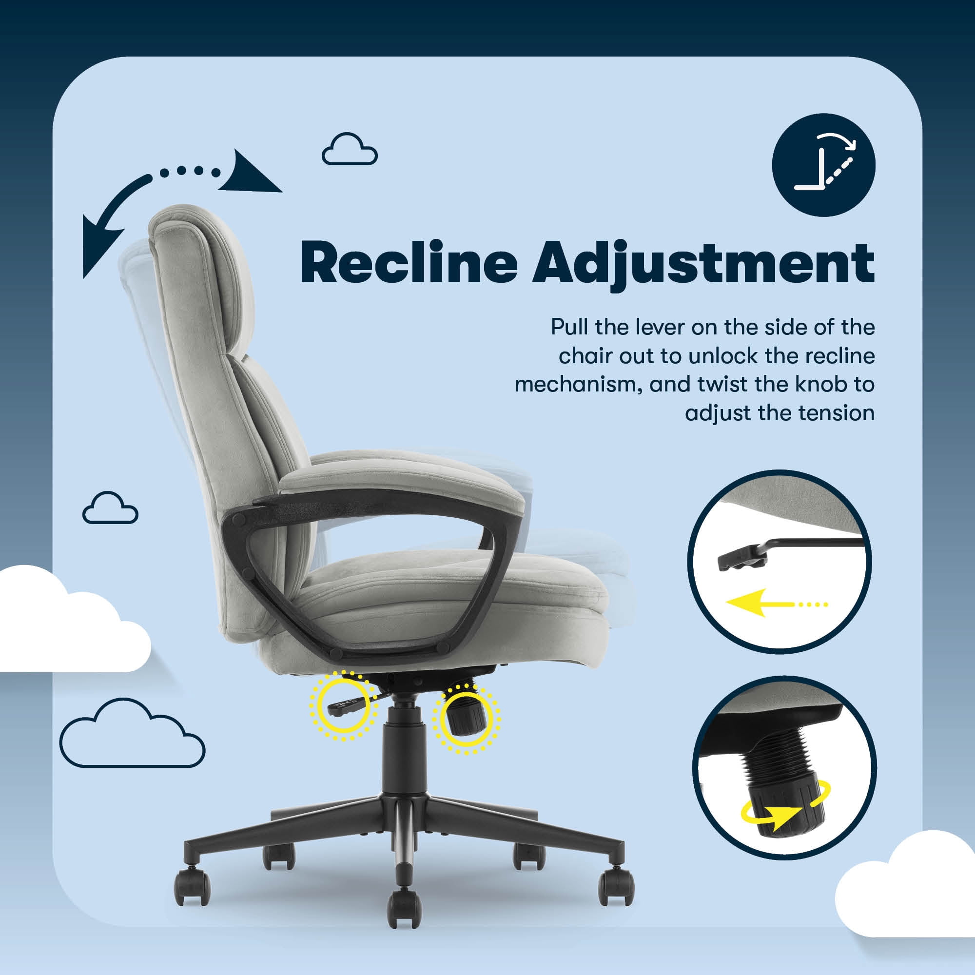 Serta Comfort Ergo Executive Office Chair, Ergonomic Mid-Back Design with Lumbar Support, Soft Velvet, Gray