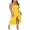 thumbnail image 1 of Women Strapless Dress  Solid Color Off-Shoulder Long  with Cropped Hem, 1 of 7