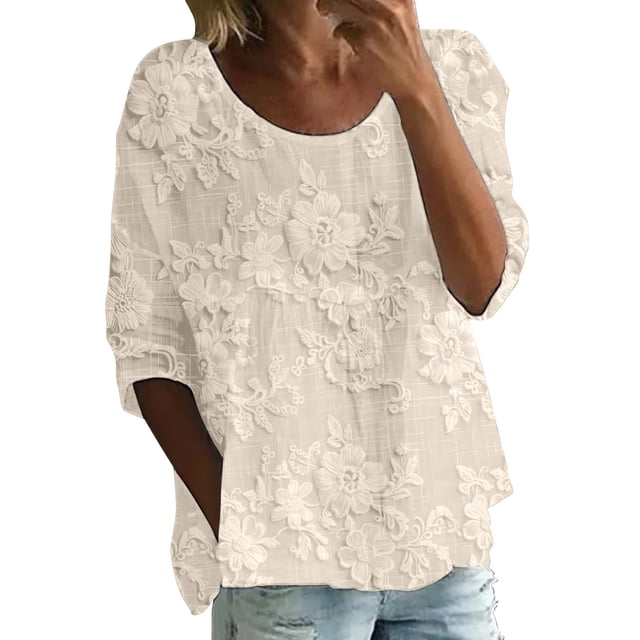 WZXFASHION T-shirt à Imprimé pour Femme, Manches Mi-Longues, Col Rond, T-shirt à Manches 3/4, T-shirt Ample Grande Taille, Liquidation à 50 % de Rabais, T-shirt à Manches Longues pour Femme