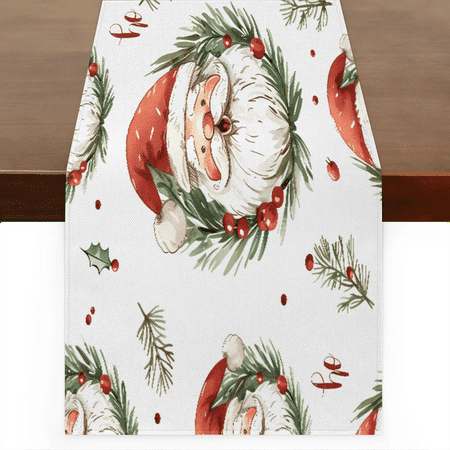 

Qzaxky Table Runner Boho Table Runner Christmas Holly Santa Claus Bohemian Boho Outdoor Table Runner Decoration for Indoor Outdoor Home Dinner Party Wedding Decor 13 x 36 Inch
