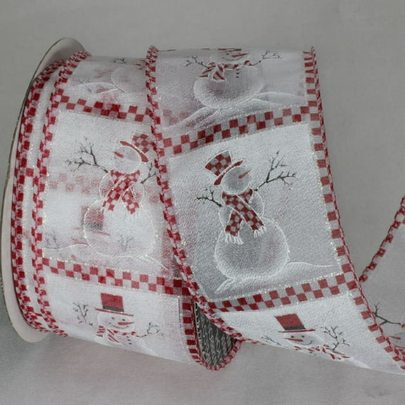 The Ribbon People Red and White Checkered Snowmen Wired Craft Ribbon 2.5" x 20 Yards