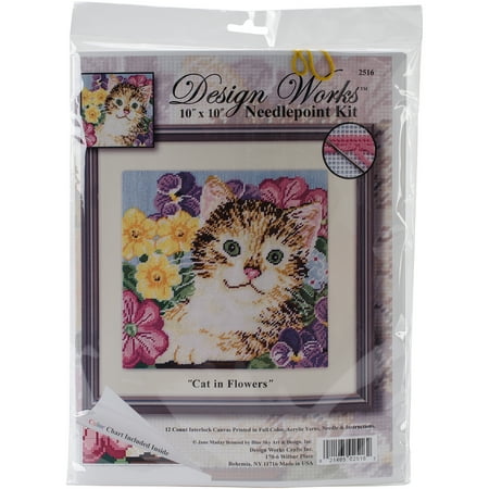 Cat Needlepoint - Cat In Flowers Needlepoint Kit, 10