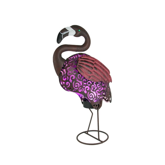 Things2Die4 Pink Flamingo Metal Art Filigree LED Lighted Solar Garden Statue