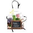 thumbnail image 1 of Easter Apron Holiday Arrangement with Flowers Eggs Chalkboard on a Wooden Table Rustic Elements, Unisex Kitchen Bib Apron with Adjustable Neck for Cooking Baking Gardening, Multicolor, by Ambesonne, 1 of 3