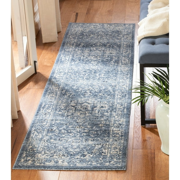 SAFAVIEH Charleston Zharko Floral Runner Rug, Navy/Creme, 2' x 12'