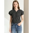thumbnail image 3 of INSPIRE CHIC Blouse Décontractée pour Femme à Imprimé Floral, Manches à Volants, Boutonnée, Col en V, 3 of 6